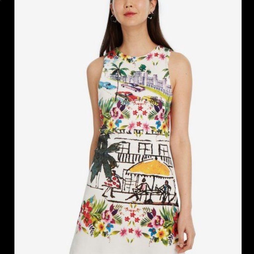 Desigual white Anna Tropical Print Dress M - Picture 2 of 10